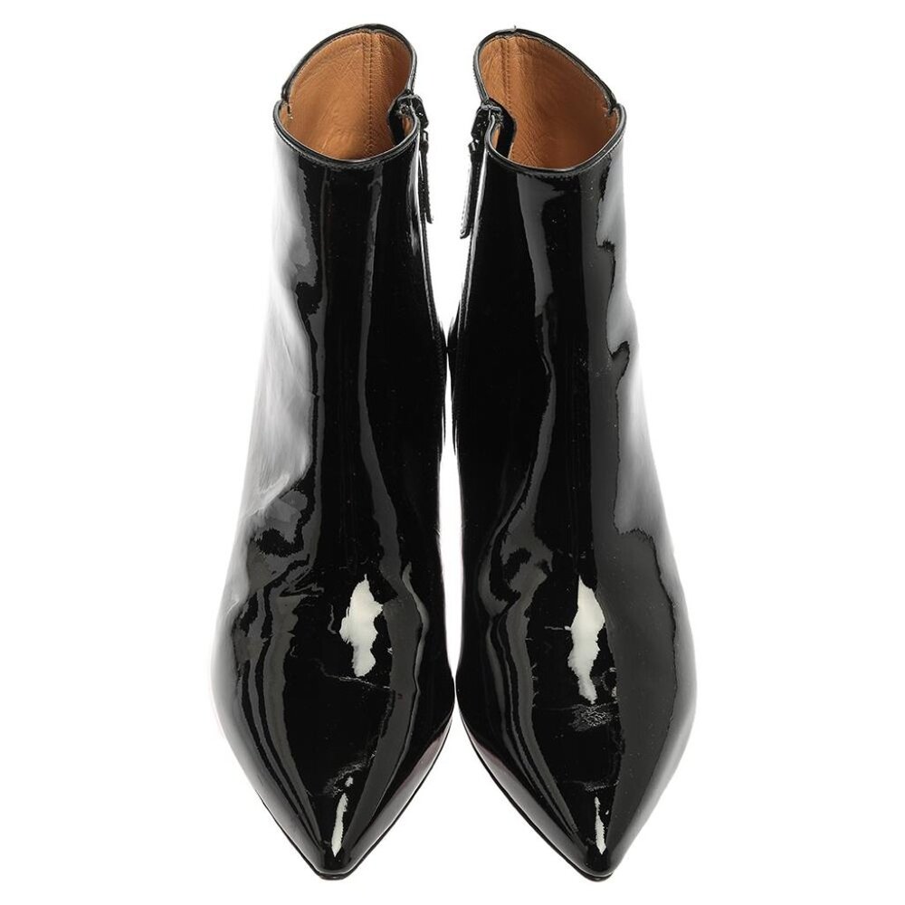 Aquazzura Black Patent Leather Quant Pointed Toe Booties Size 38.